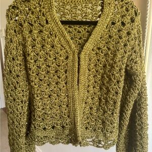 Elegant Olive Women's Crochet Cardigan